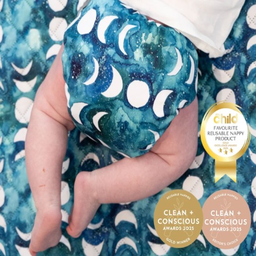 Designer bums - Transformative Teal Moon Reusable Cloth Nappy